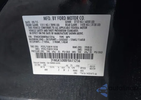2015 Ford Flex Limited from USA, damaged, VIN 2FMGK5D88FBA15256